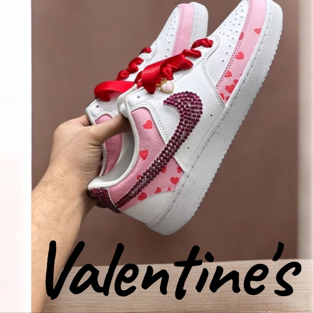 Hand Painted Valentine's Nike Air Force 1 | Custom Pink Red AF1 | One of a Kind - Picture 4 of 9